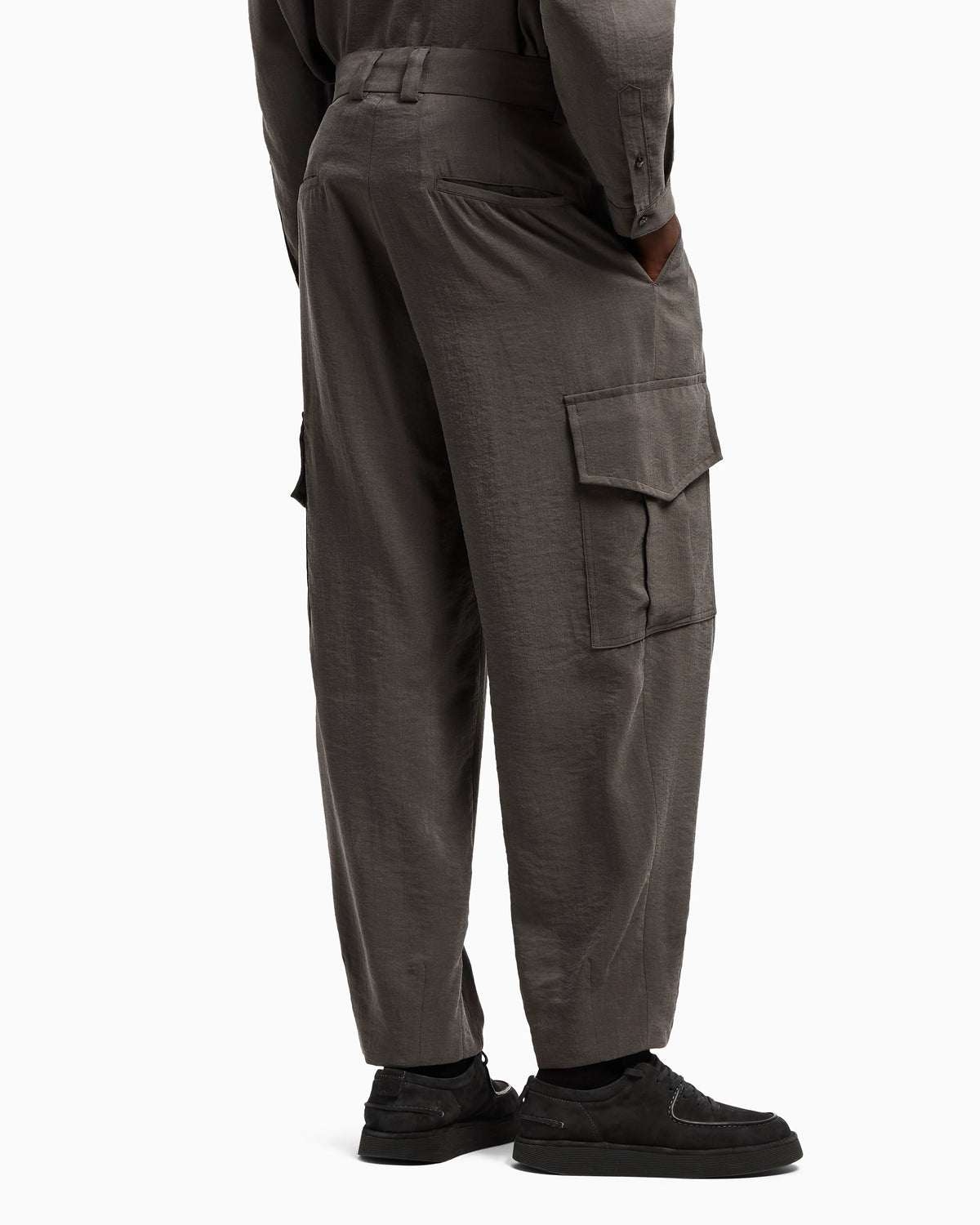 Washed, silk-blend, single-pleat trousers