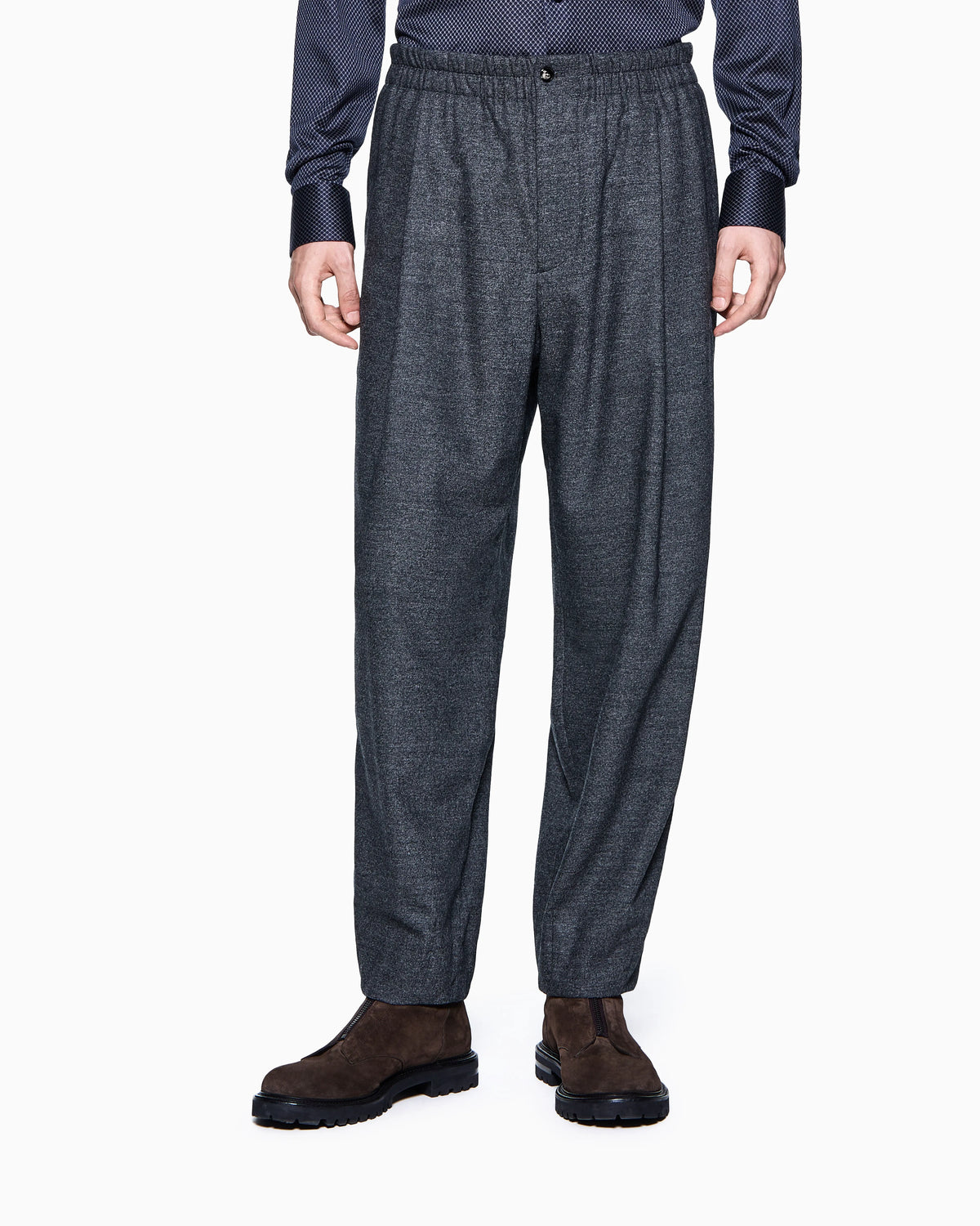 Single-pleat trousers in denim-effect virgin-wool