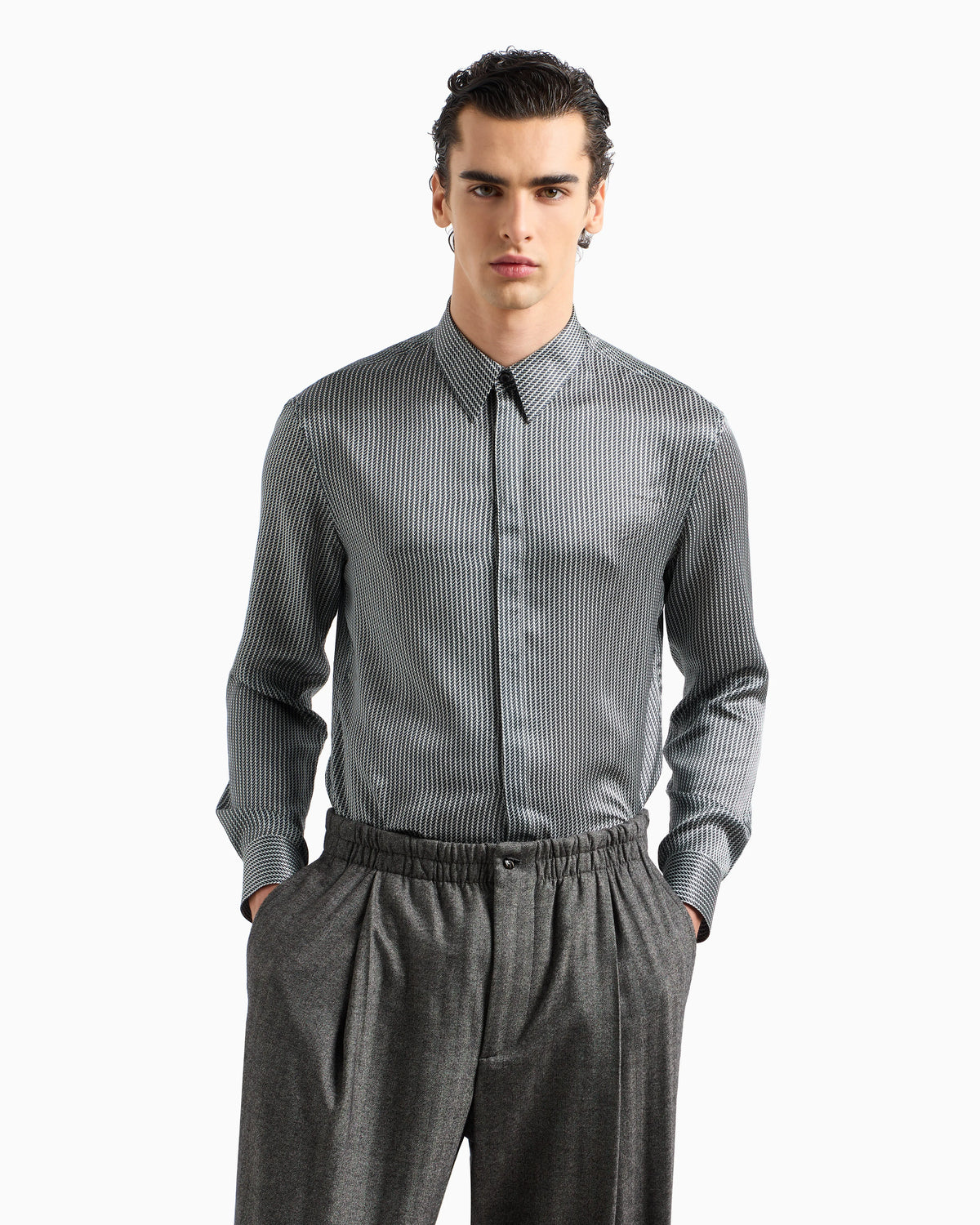 Shirt in printed silk satin