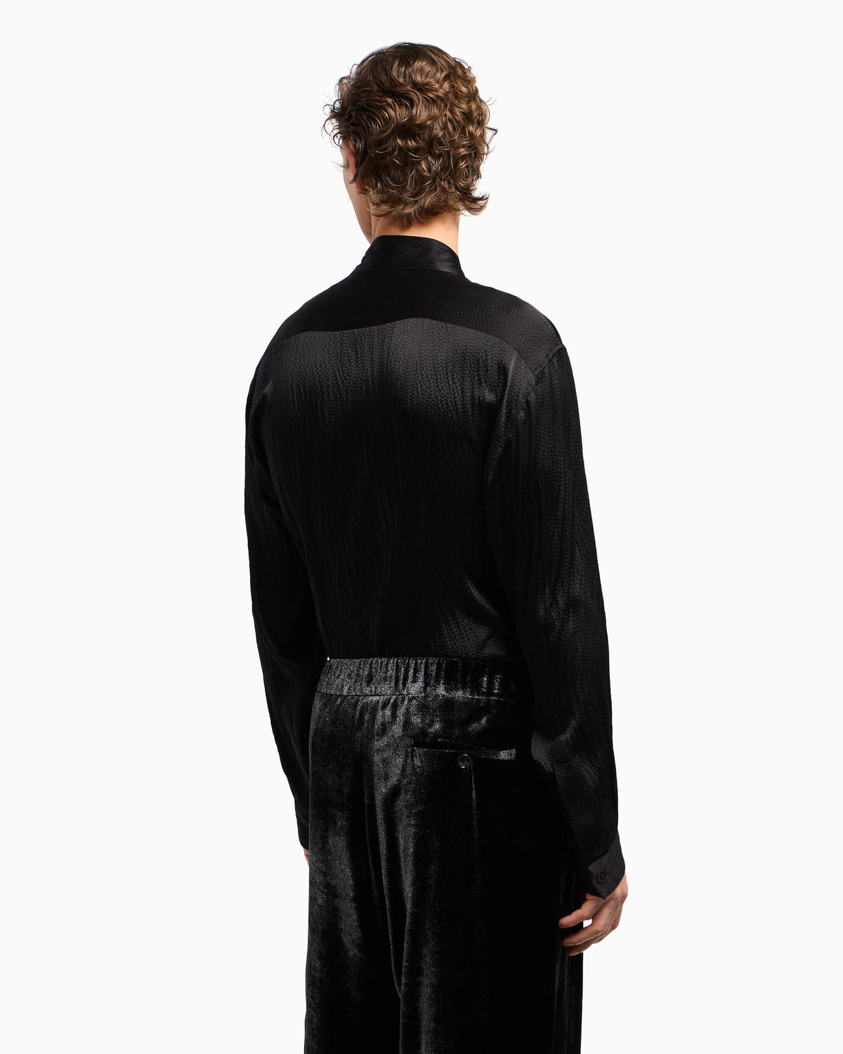 Giorgio’s satin shirt with a rhinestone detail