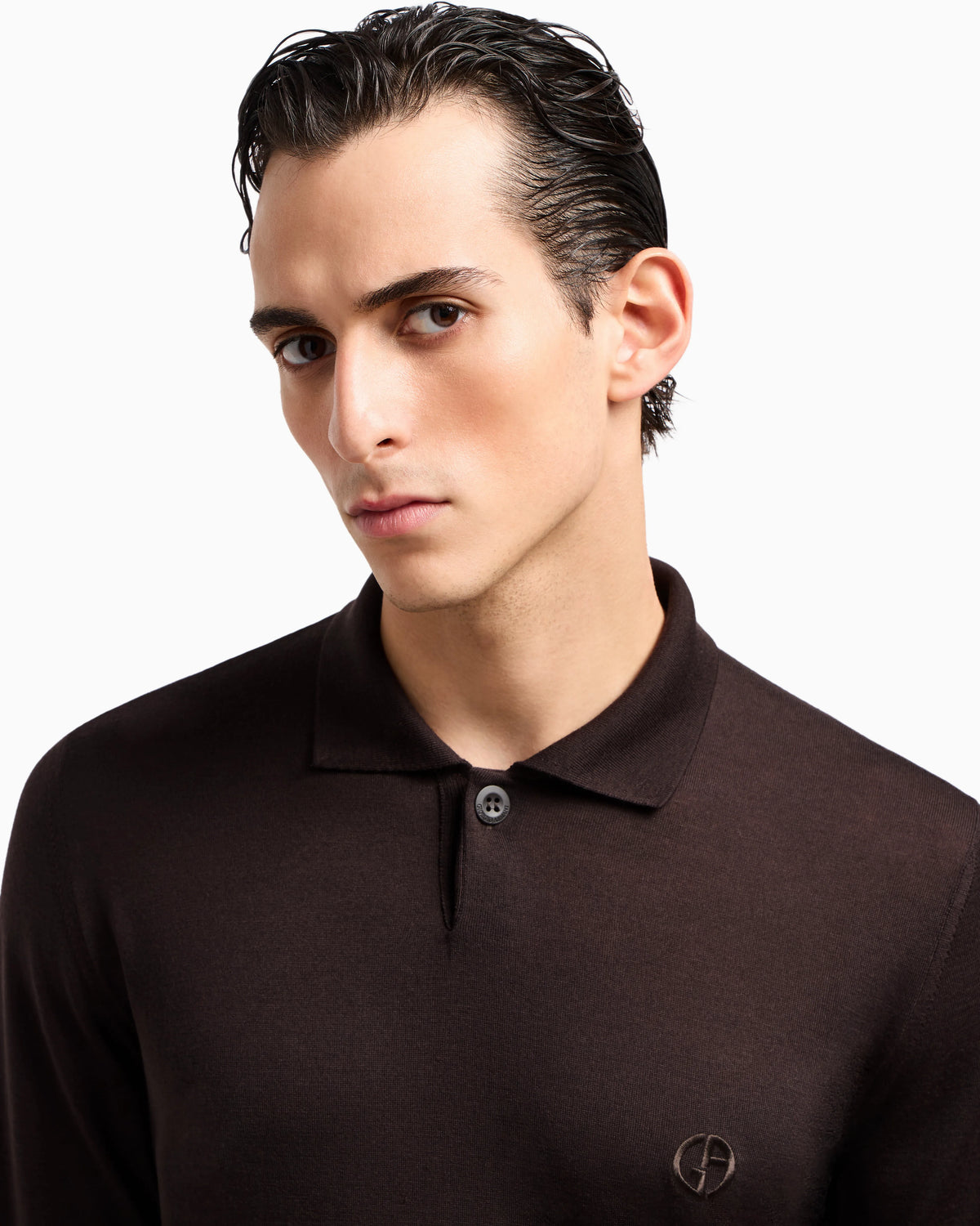 Long-sleeved polo shirt in virgin wool