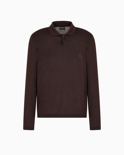 Long-sleeved polo shirt in virgin wool