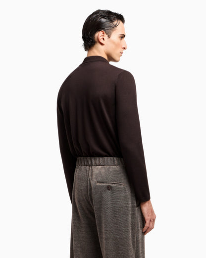 Long-sleeved polo shirt in virgin wool