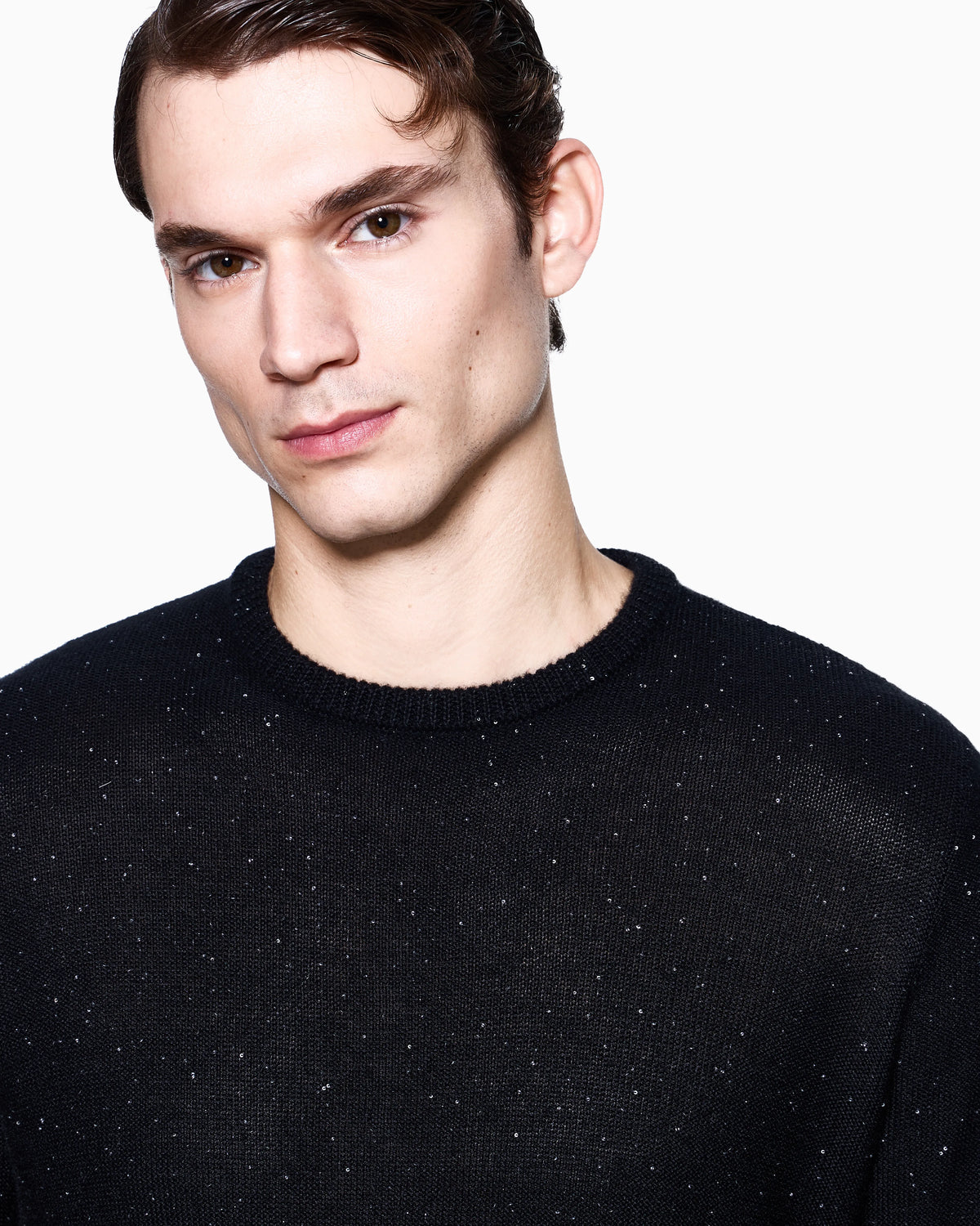 Giorgio’s crew-neck jumper in cashmere and silk with rhinestones