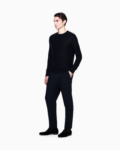 Giorgio’s crew-neck jumper in cashmere and silk with rhinestones