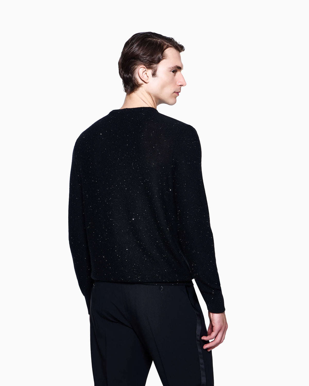 Giorgio’s crew-neck jumper in cashmere and silk with rhinestones