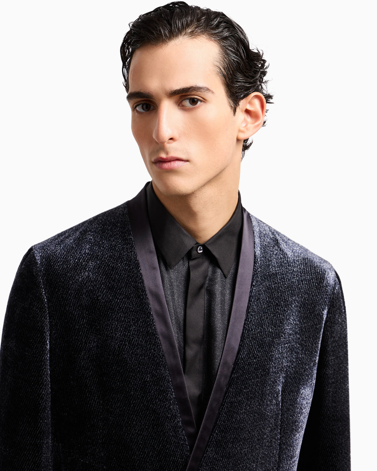 Giorgio’s double-breasted tuxedo jacket in micro devoré velvet