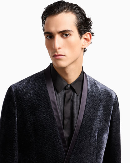 Giorgio’s double-breasted tuxedo jacket in micro devoré velvet