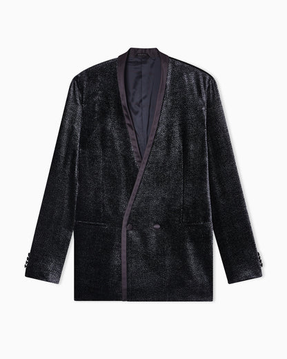 Giorgio’s double-breasted tuxedo jacket in micro devoré velvet