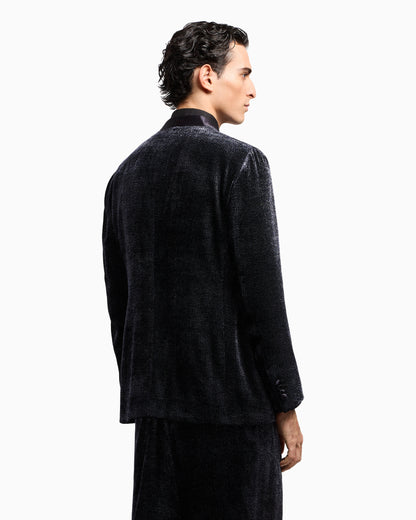 Giorgio’s double-breasted tuxedo jacket in micro devoré velvet