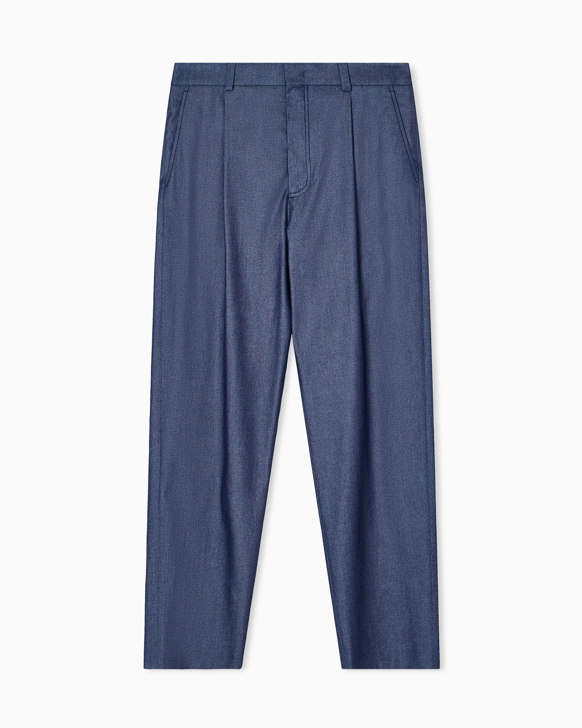Single-pleat trousers in denim-effect cotton and silk
