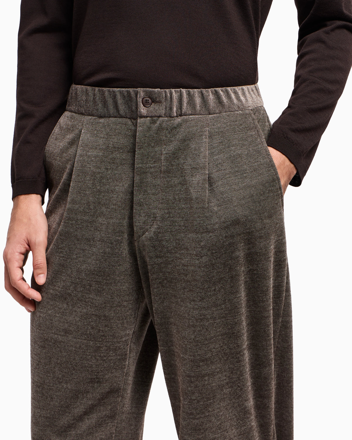 ASV single-pleat trousers in milleraies cotton jersey