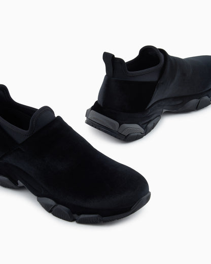Slip-on sneakers in velvet and scuba fabric