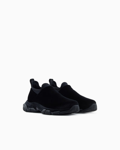 Slip-on sneakers in velvet and scuba fabric