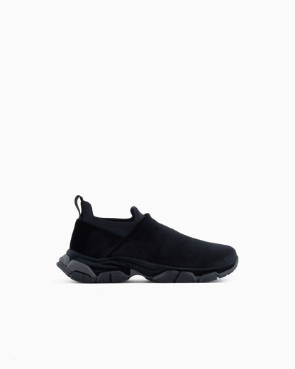 Slip-on sneakers in velvet and scuba fabric