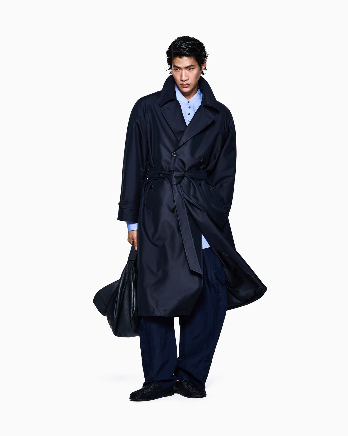 Silk-blend twill trench coat