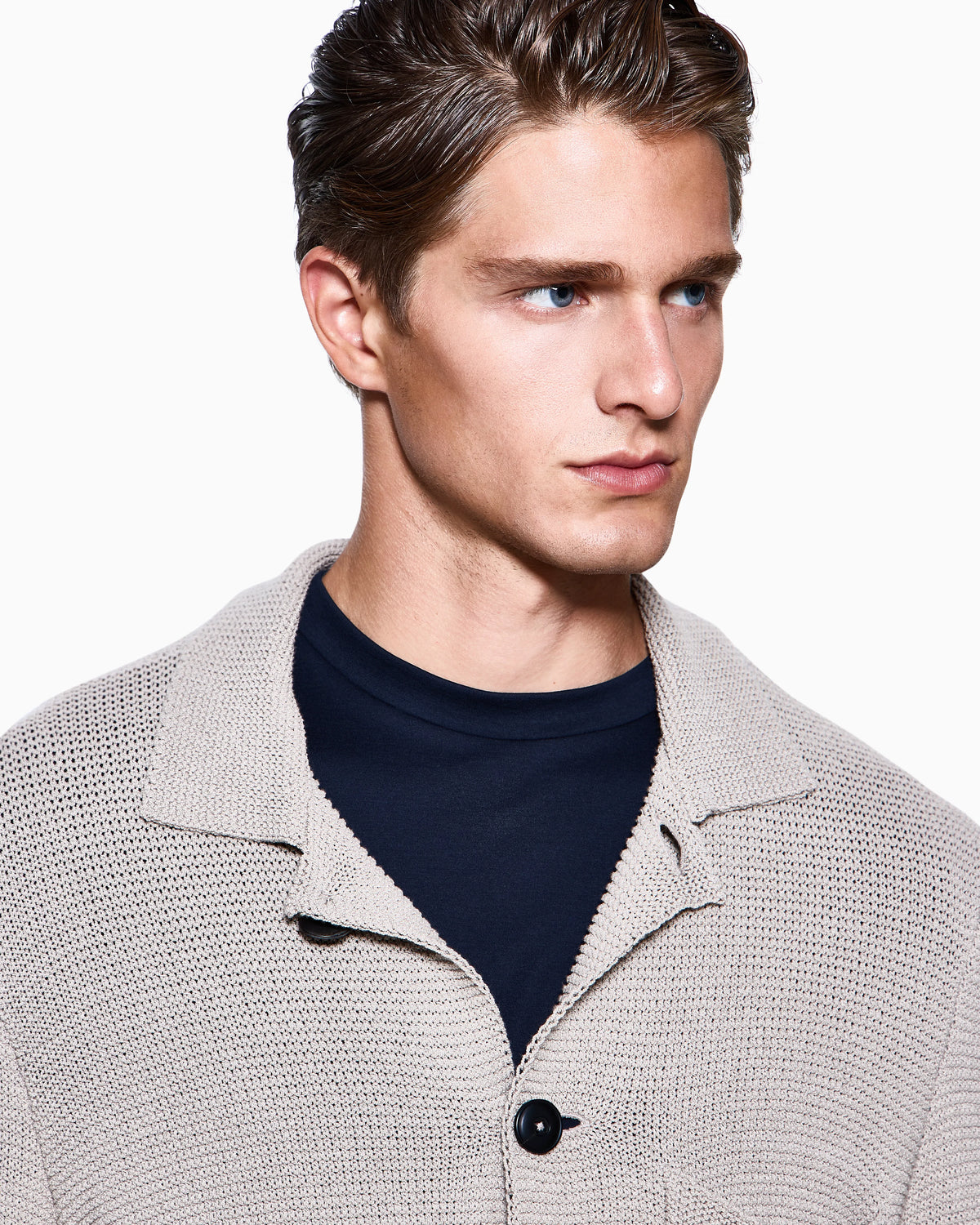 Single-breasted jacket in a links-stitch cotton knit