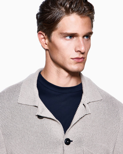 Single-breasted jacket in a links-stitch cotton knit