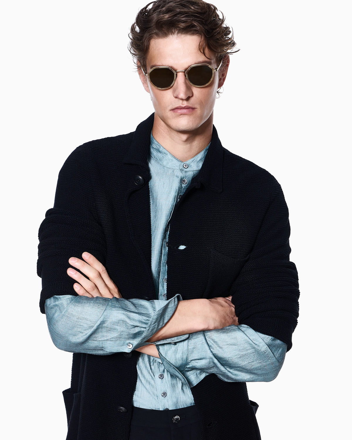 Single-breasted jacket in a links-stitch cotton knit