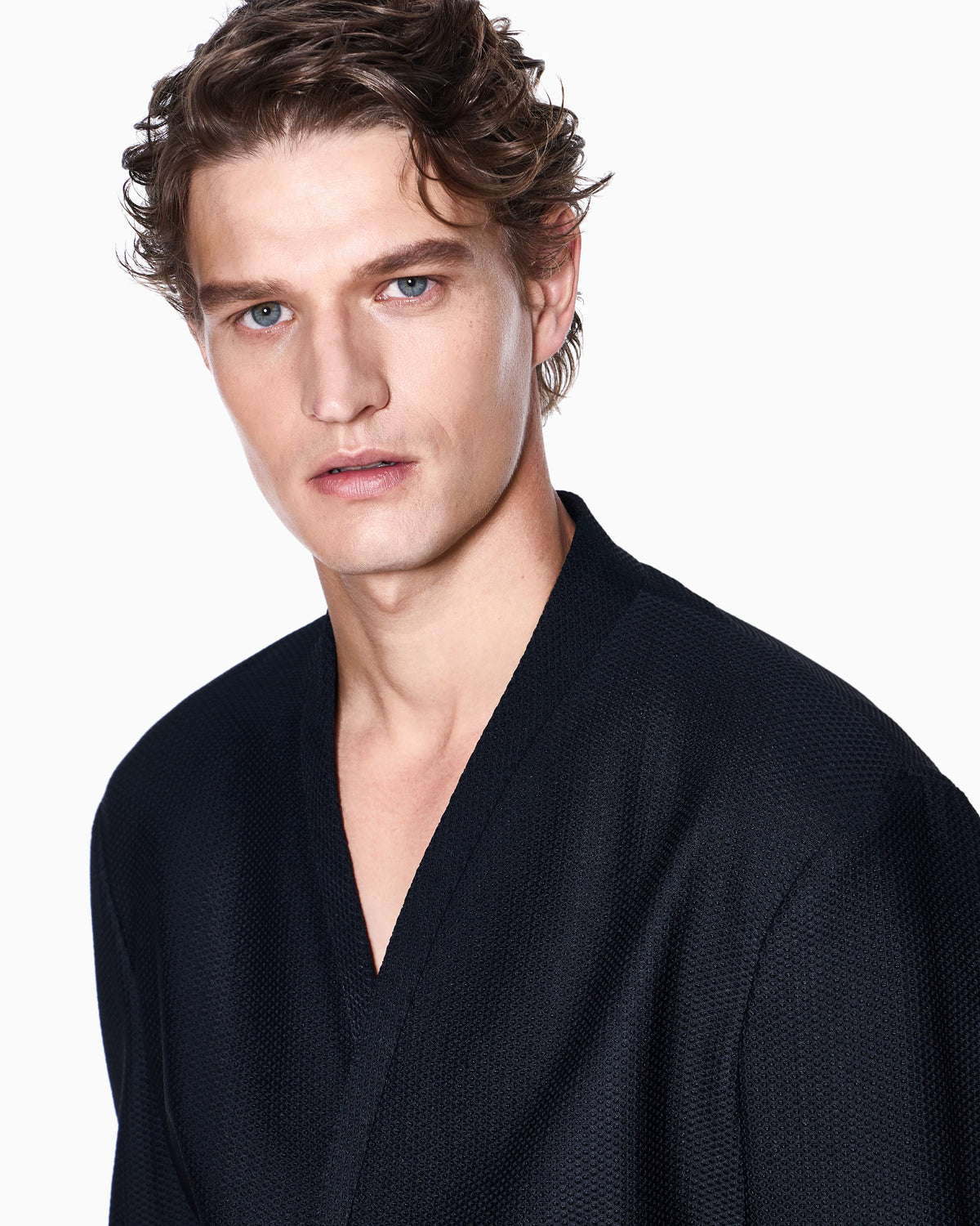 Single-breasted jacket in technical waffle fabric