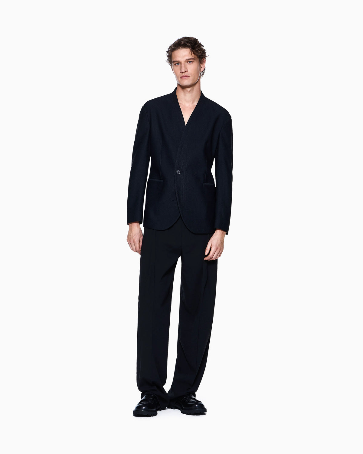 Single-breasted jacket in technical waffle fabric