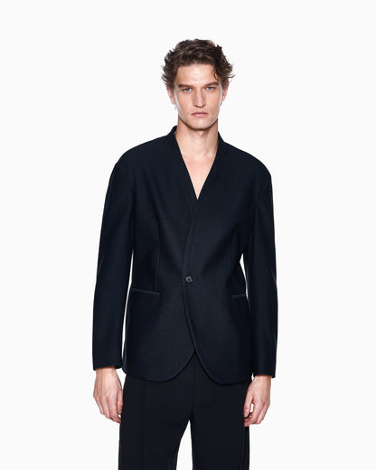 Single-breasted jacket in technical waffle fabric