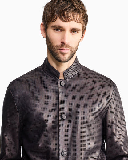 Single-breasted jacket in perforated nappa lambskin
