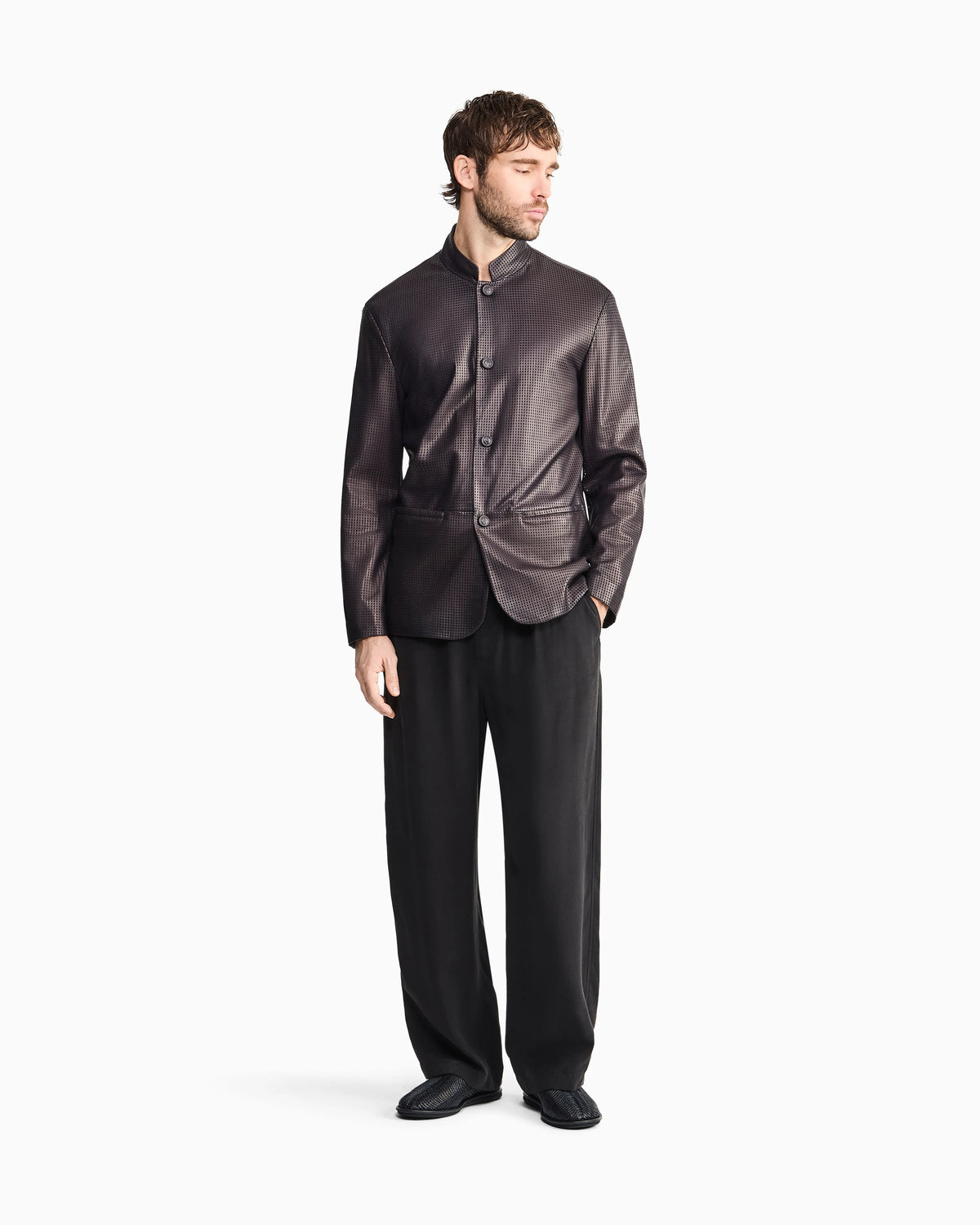 Single-breasted jacket in perforated nappa lambskin