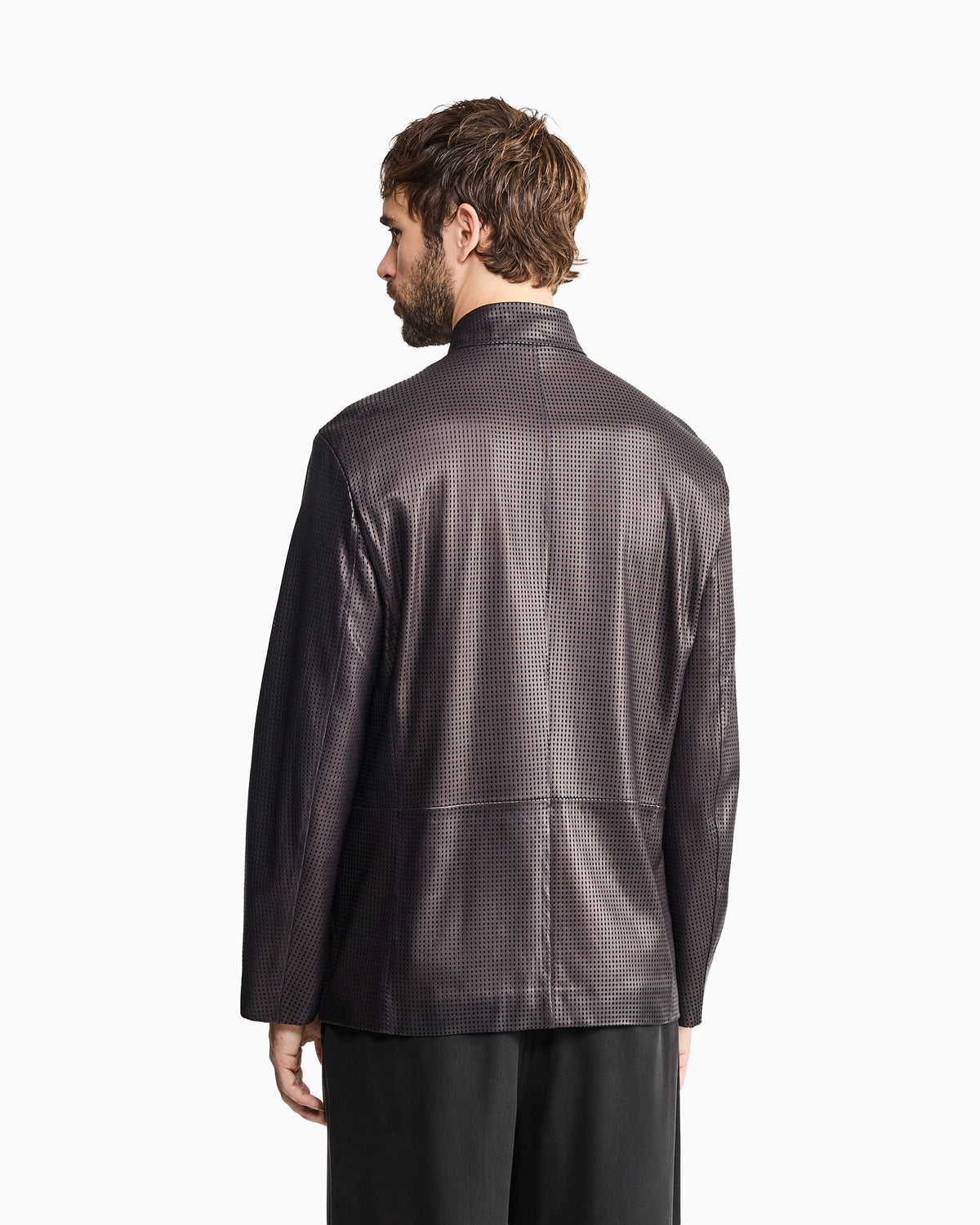 Single-breasted jacket in perforated nappa lambskin