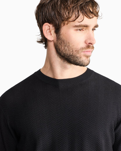 Chevron silk and cotton crew-neck jumper