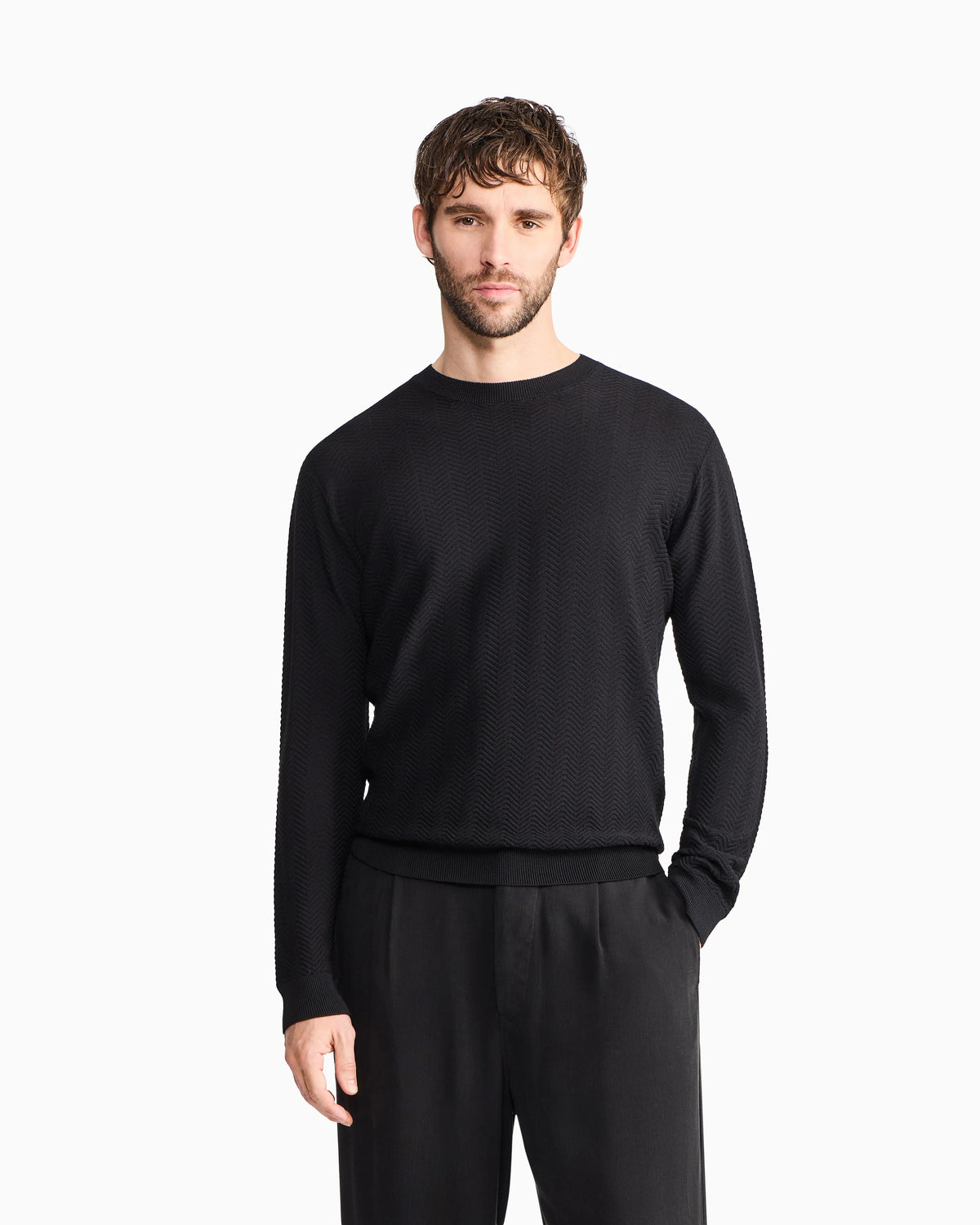 Chevron silk and cotton crew-neck jumper