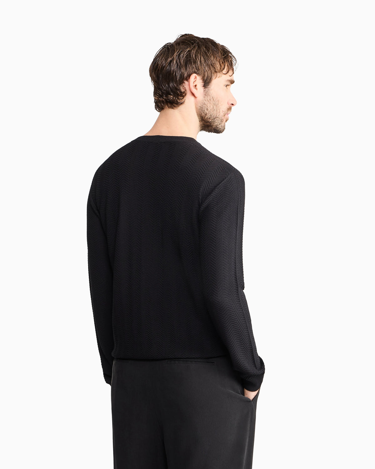 Chevron silk and cotton crew-neck jumper