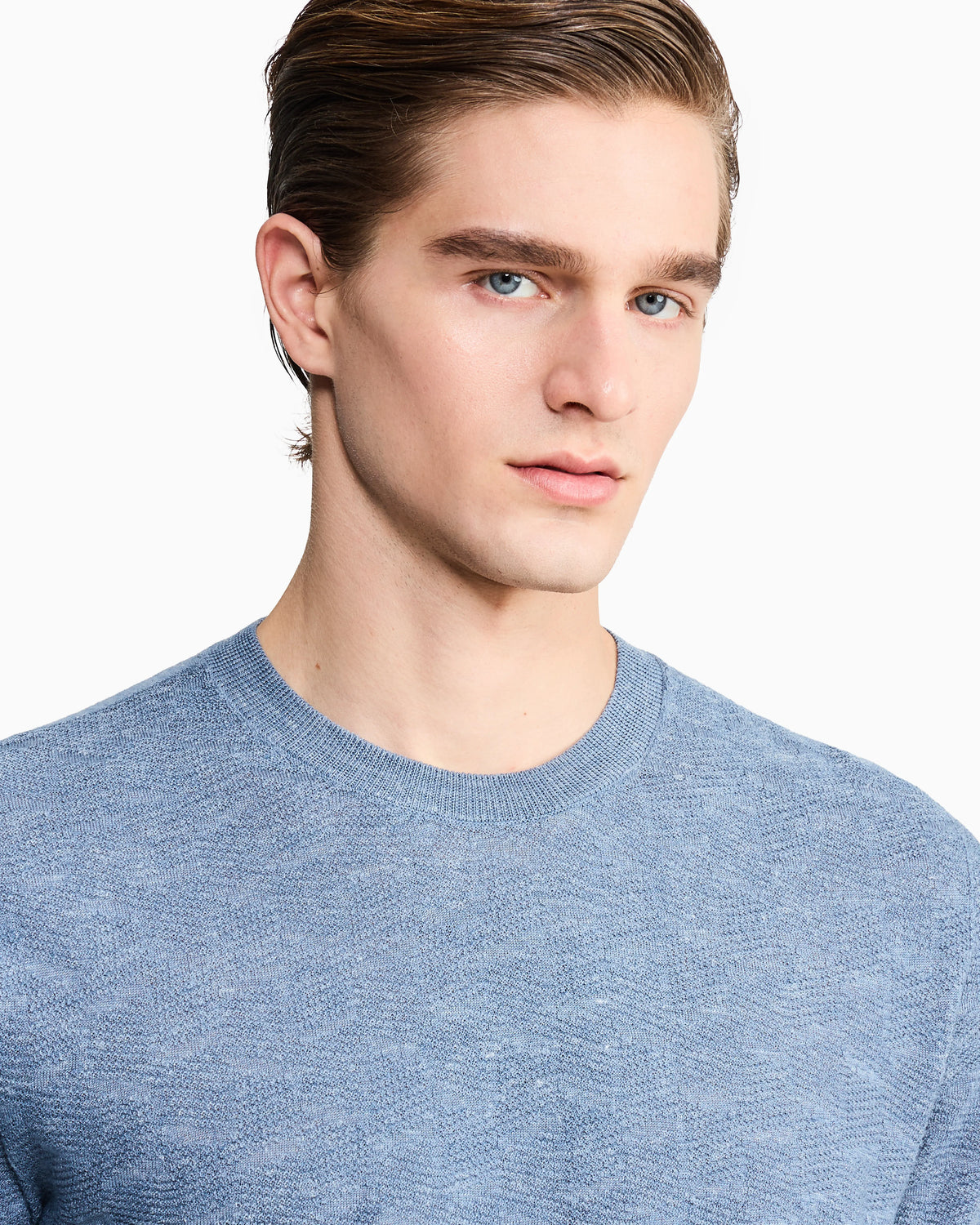 Links-stitch knit crew-neck jumper in cashmere, silk and hemp