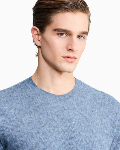 Links-stitch knit crew-neck jumper in cashmere, silk and hemp