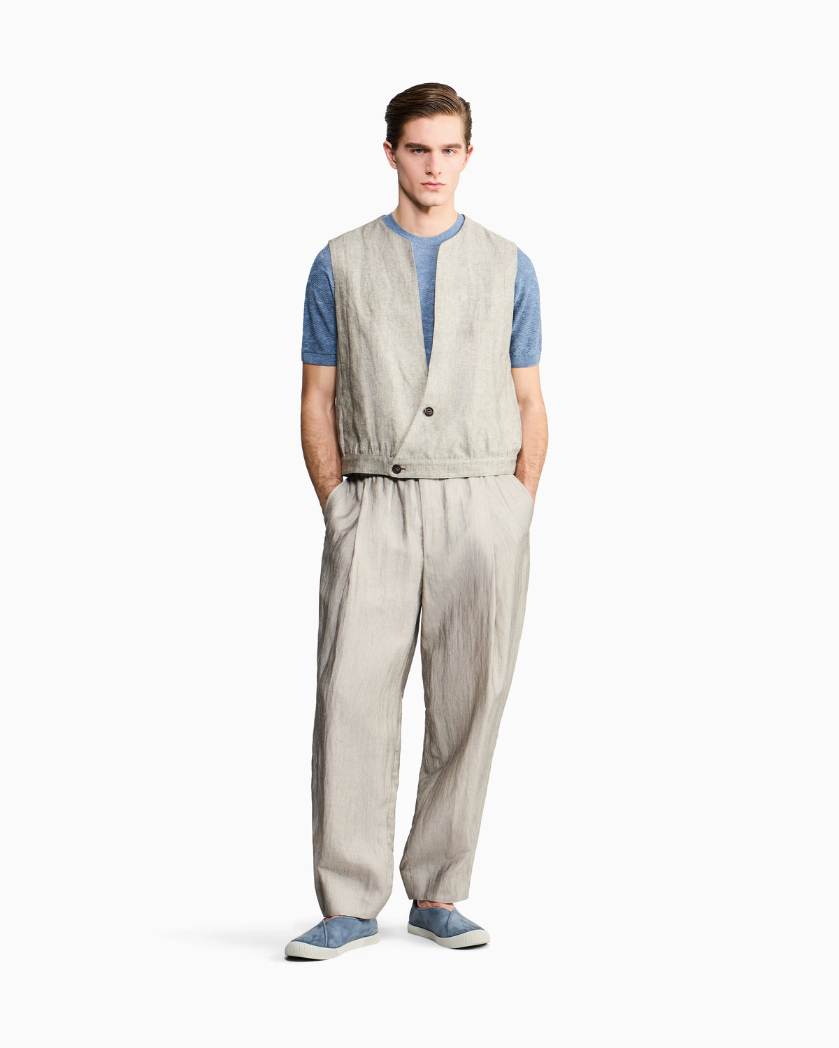 Links-stitch knit crew-neck jumper in cashmere, silk and hemp