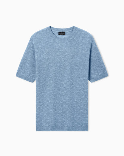 Links-stitch knit crew-neck jumper in cashmere, silk and hemp