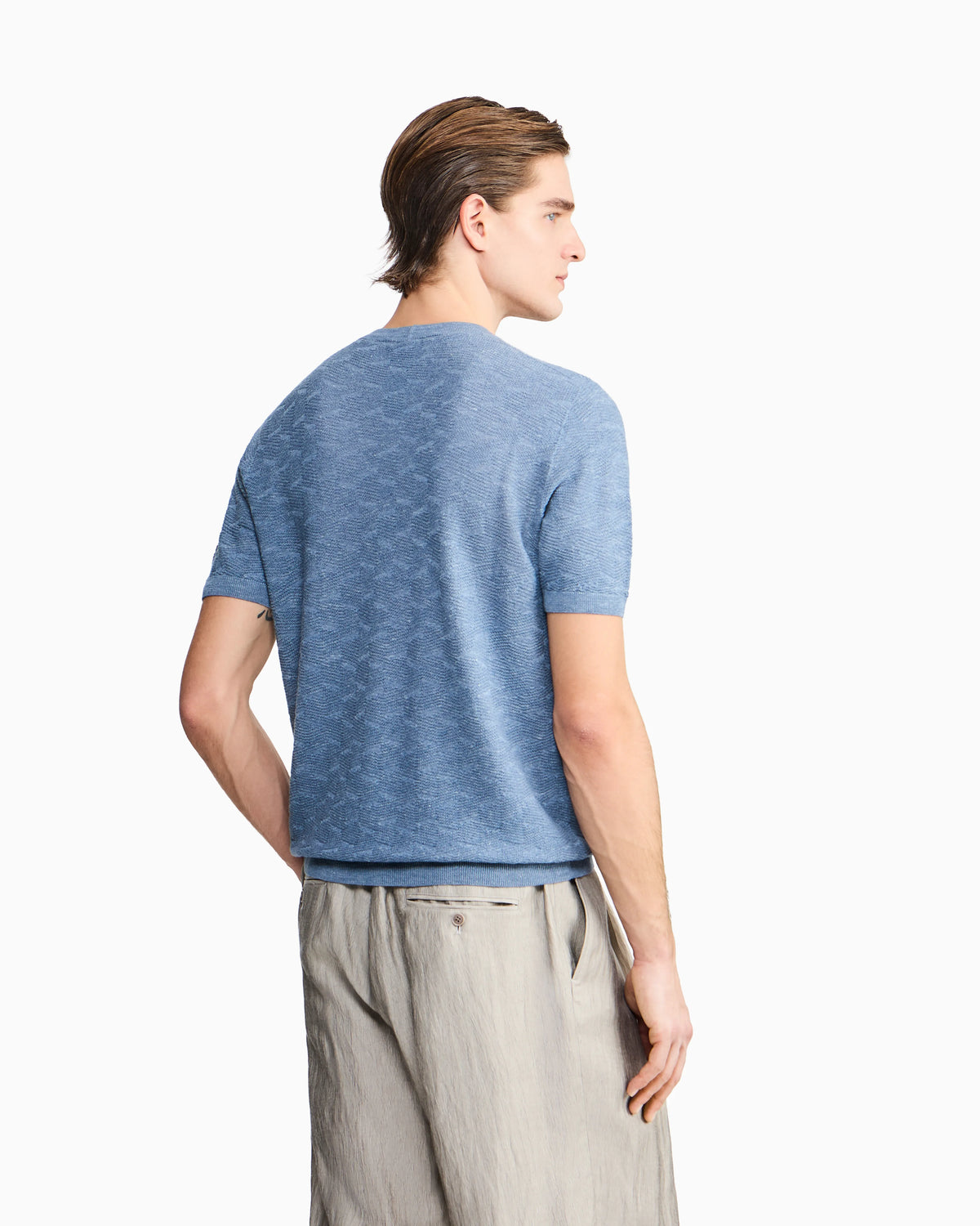 Links-stitch knit crew-neck jumper in cashmere, silk and hemp