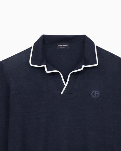 Linen and silk blend knit polo shirt