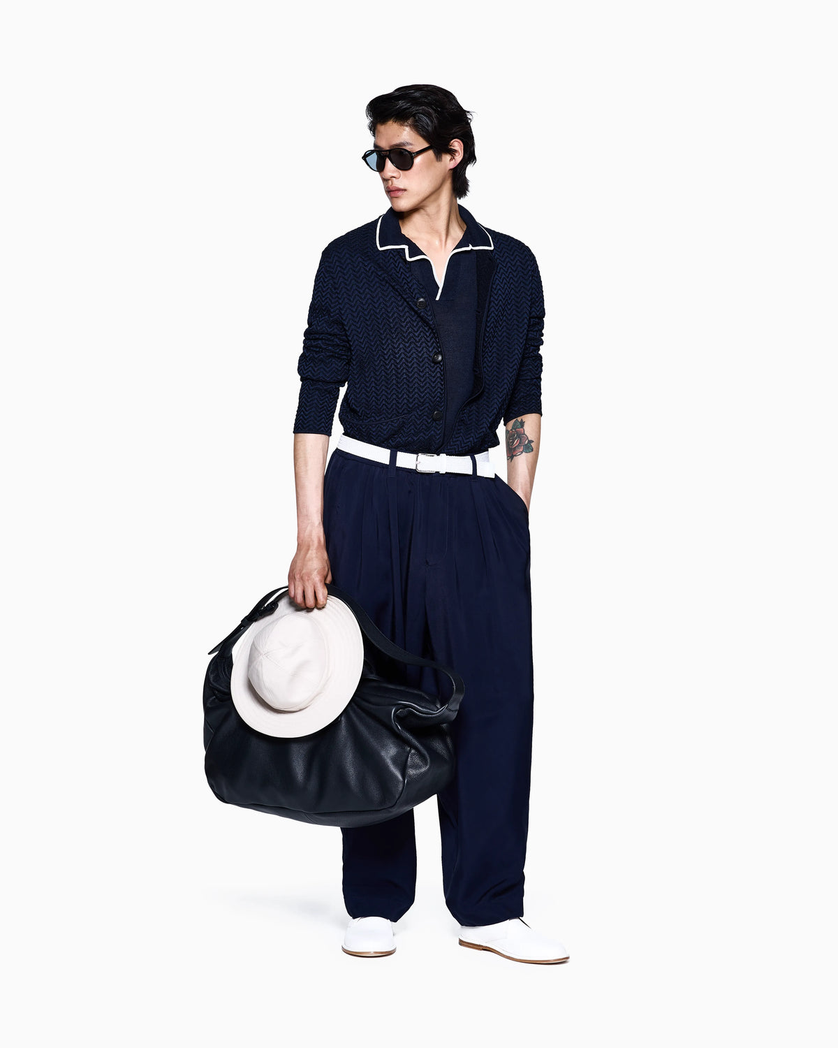 Linen and silk blend knit polo shirt
