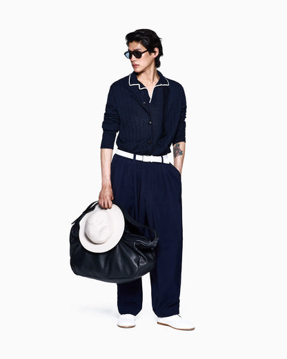 Linen and silk blend knit polo shirt