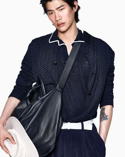 Linen and silk blend knit polo shirt