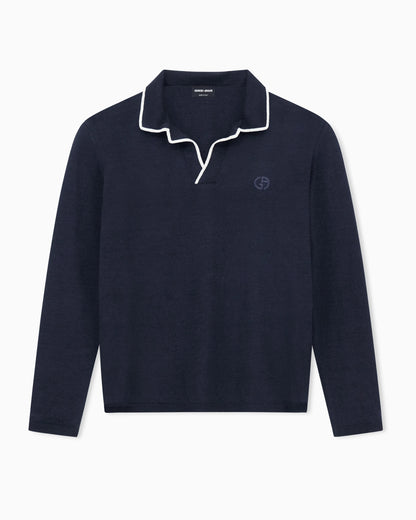 Linen and silk blend knit polo shirt