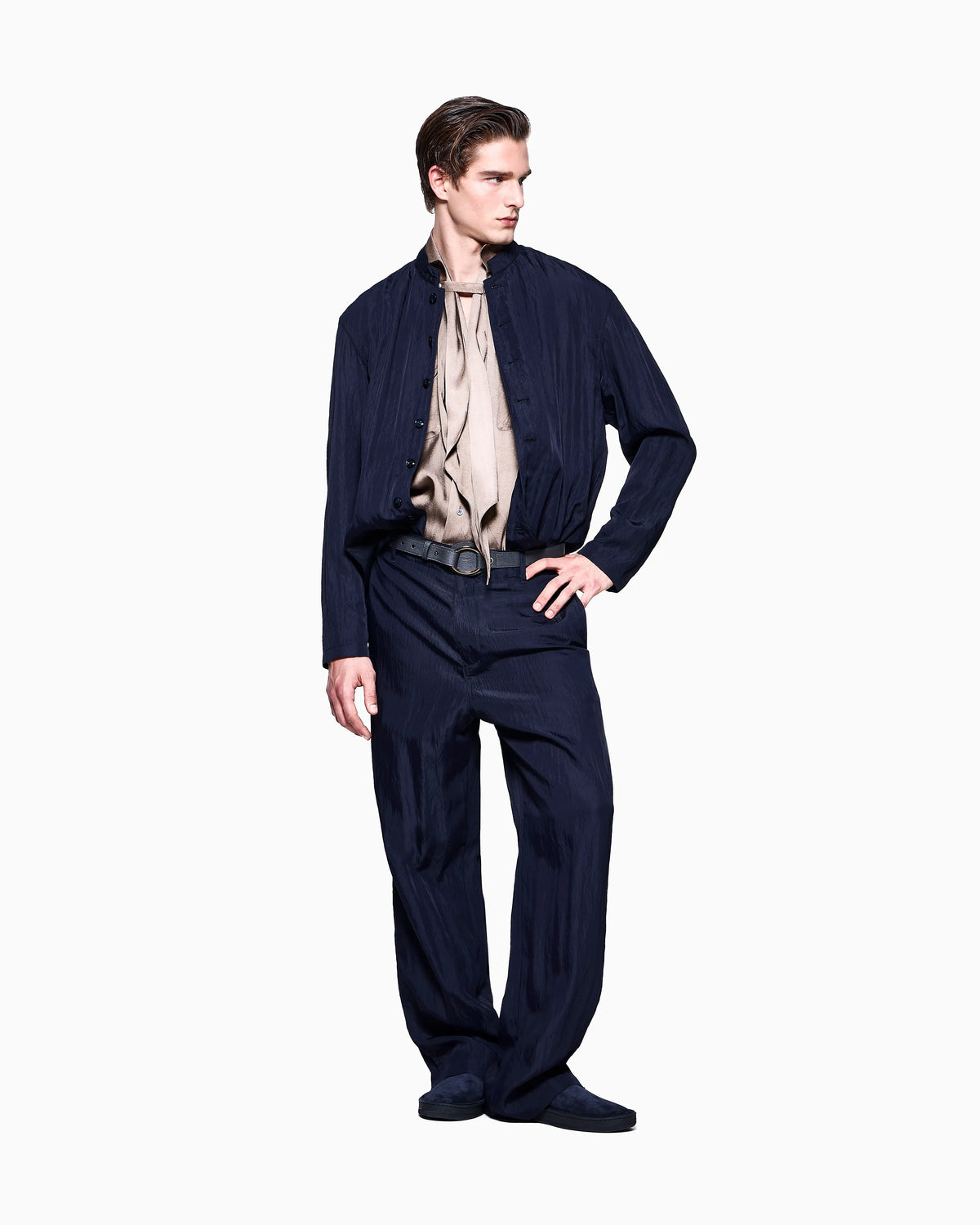 Viscose technical twill flat-front trousers