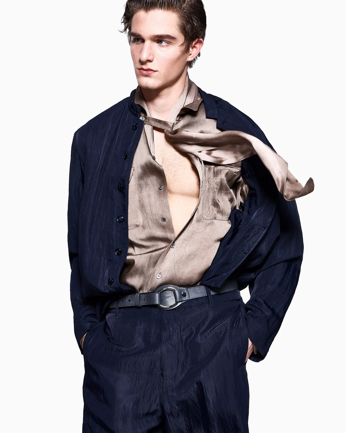 Viscose technical twill flat-front trousers