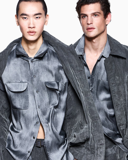 Blouson in pleated Lyocell and nylon canvas