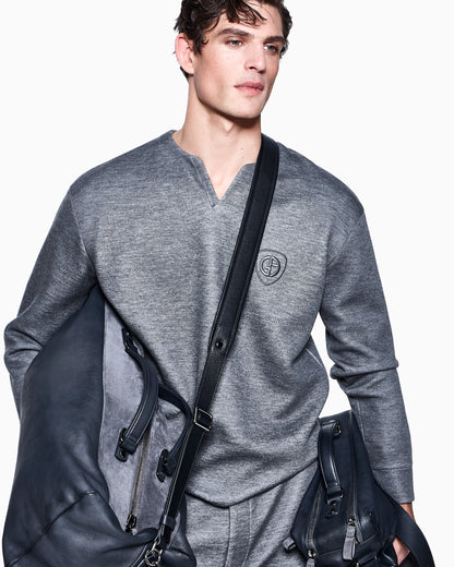 Flat-front trousers in modal and cashmere jersey fleece