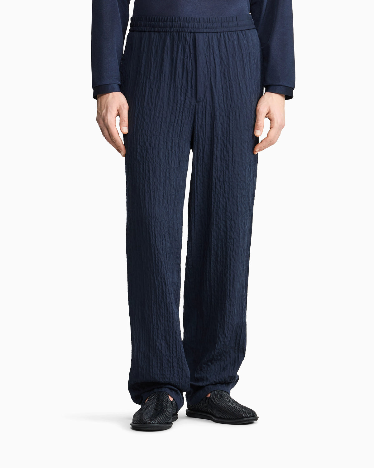 Flat front trousers in Lyocell and silk froissé