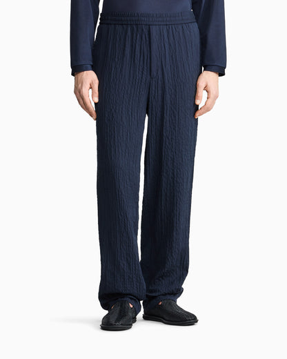 Flat front trousers in Lyocell and silk froissé