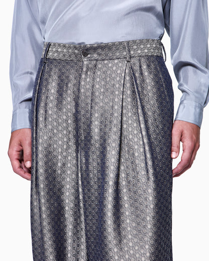 Jacquard viscose, silk and linen single-pleat trousers