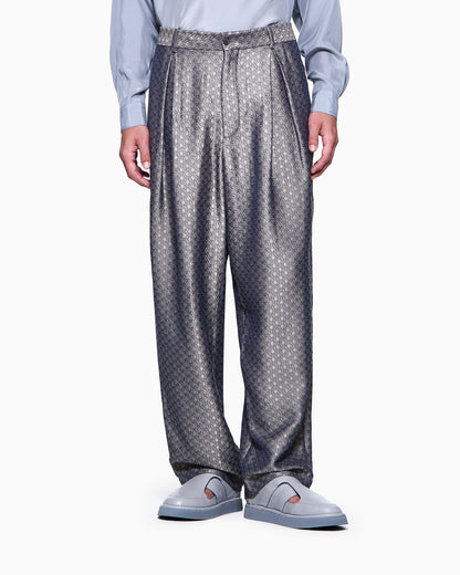 Jacquard viscose, silk and linen single-pleat trousers